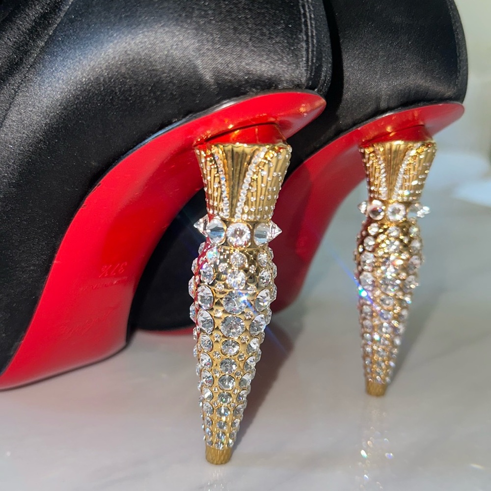 Authentic Christian Louboutin Boots Lipstrass 100mm Silk Over The Knee Size 37.5